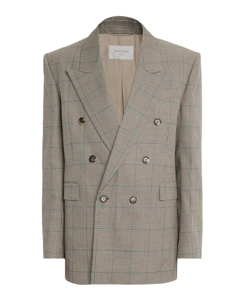 Saint Laurent Men 's Double-Breasted Check Wool Blazer