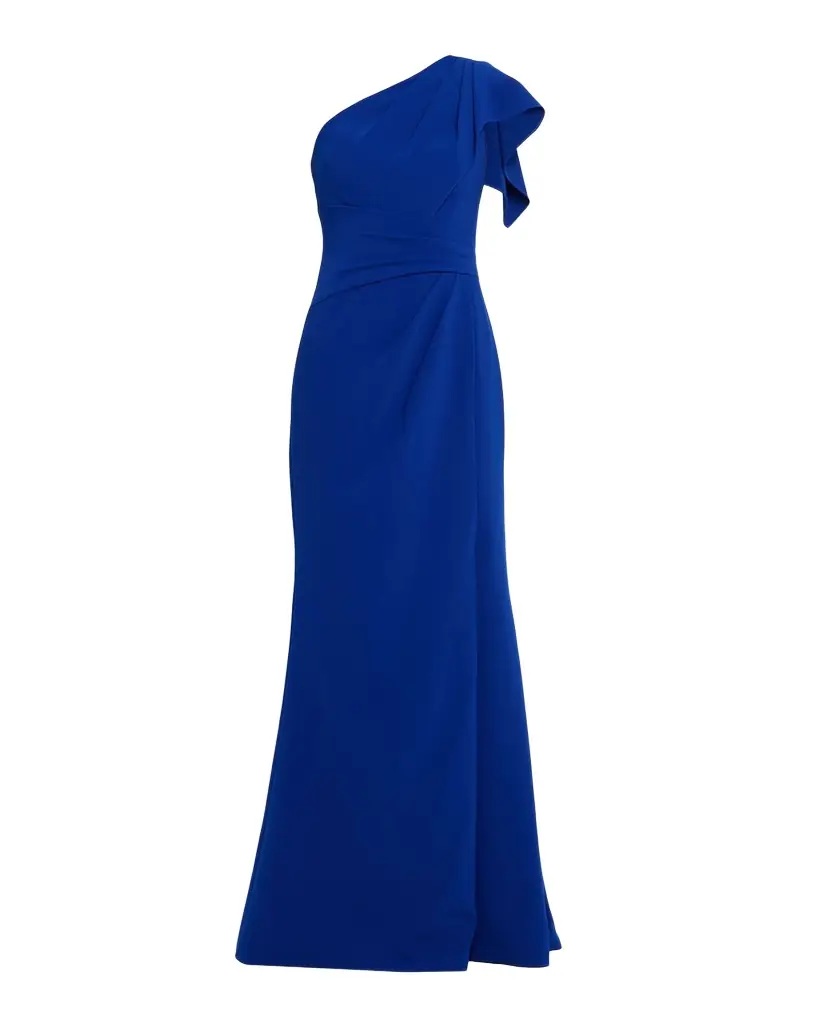 Rickie Freeman for Teri Jon Pleated One-Shoulder Stretch Crepe Gown