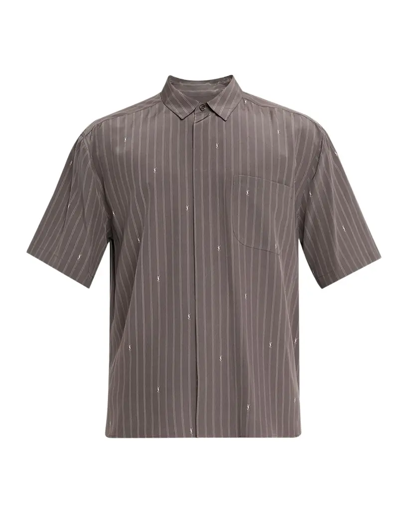 Saint Laurent Men 's Cassandre Short-Sleeved Button-Front Shirt