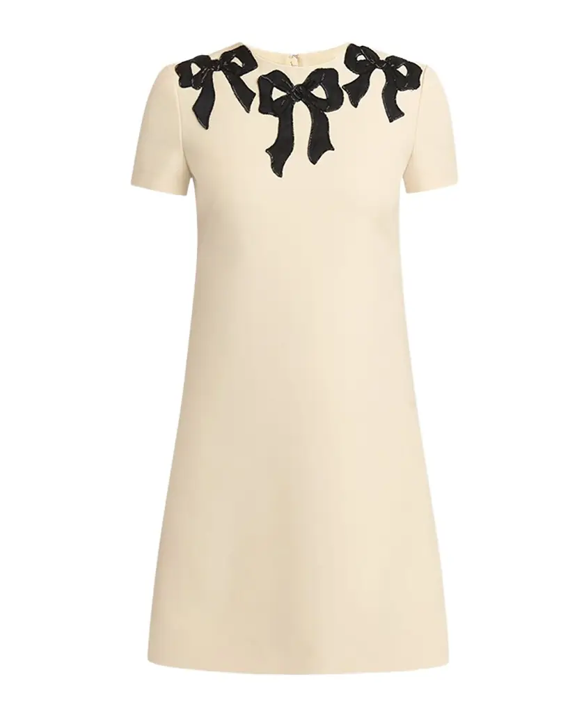 Valentino Garavani Embroidered Bow Satin Crepe Mini Dress