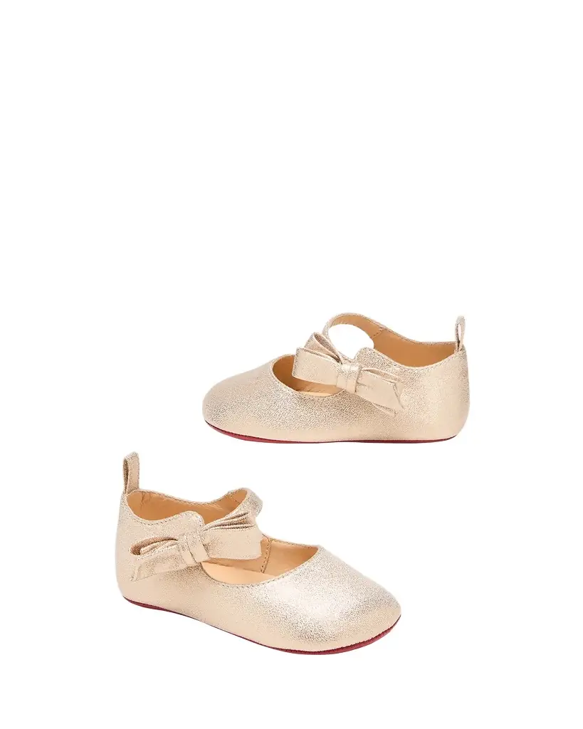 Christian Louboutin Girl 's Lou Babe Shimmer Bow Ballerina Shoes, Baby