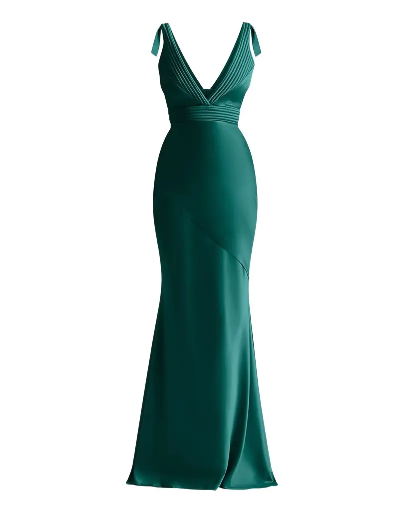 ZHIVAGO Beloved Deep V-Neck Stretch Satin Gown