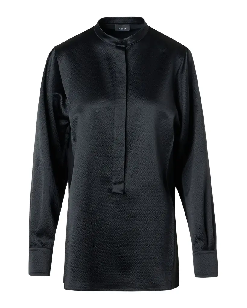 Akris Hammered Silk-Wool Button-Down Shirt - Women's Clothing