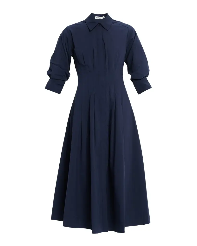 SIMKHAI Jazz Poplin Pintuck Midi Shirtdress
