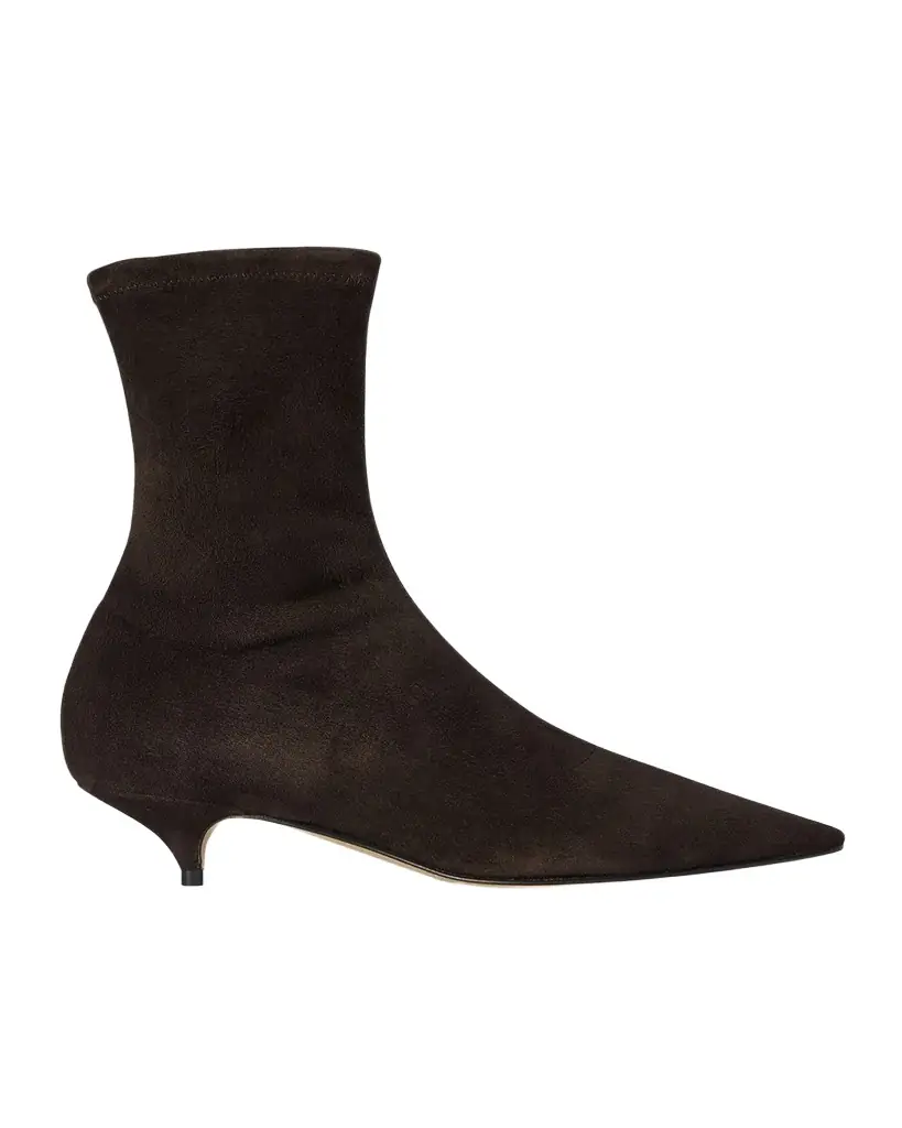THE ROW Liisa Suede Kitten-Heel Booties