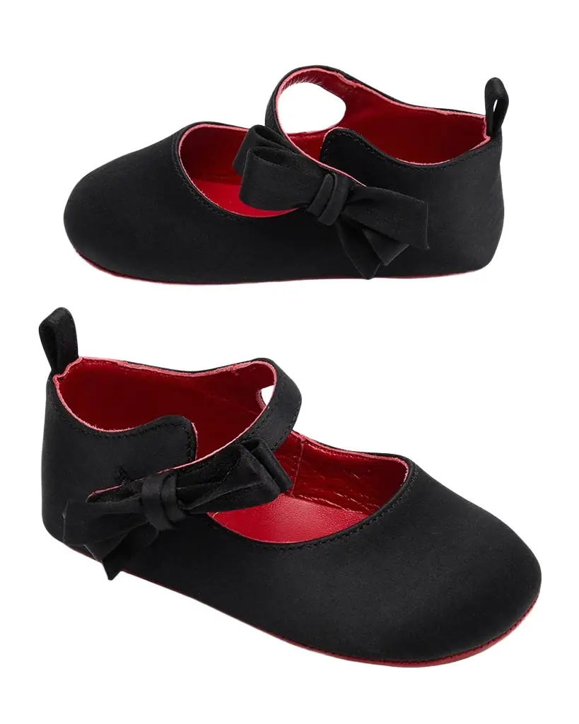 Christian Louboutin Girl 's Lou Babe Satin Bow Ballet Flats, Baby