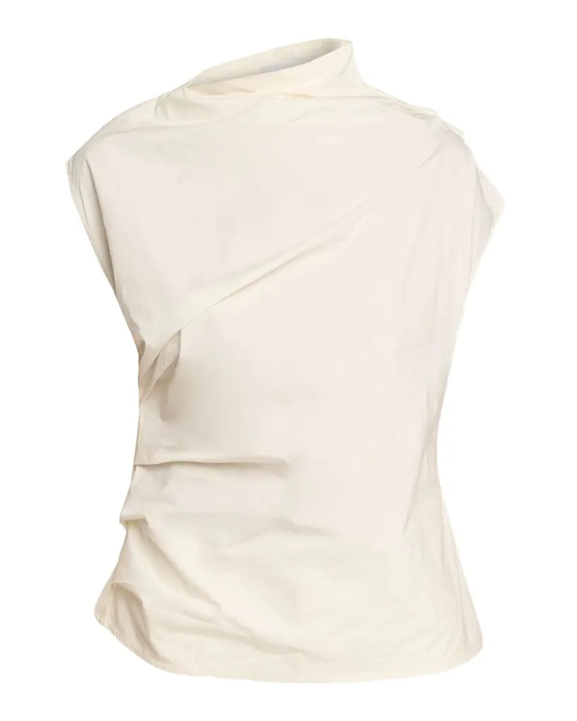 Ganni Ruched Asymmetric Cotton Blouse