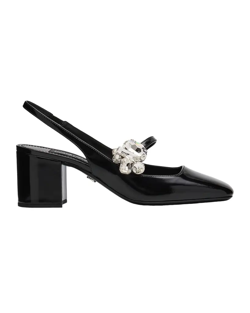 Dolce & Gabbana 60mm Embellished Polished Leather Slingback Pumps
