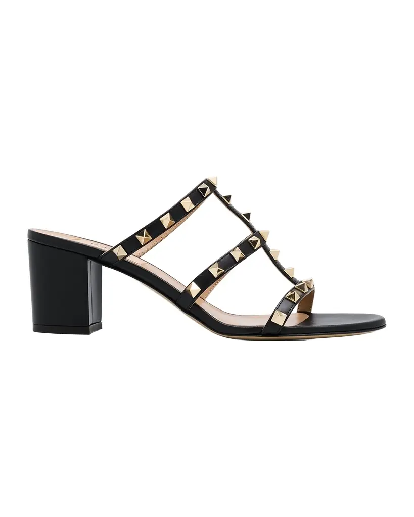 Valentino Garavani 60mm Rockstud Caged Block-Heel Slide Sandals