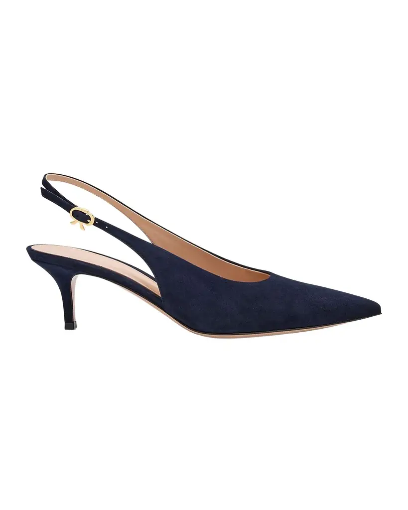 Gianvito Rossi Suede Kitten Slingback Pumps