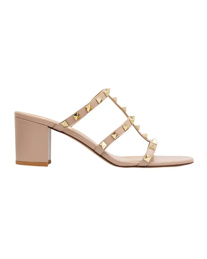 Valentino Garavani 60mm Rockstud Caged Block-Heel Slide Sandals