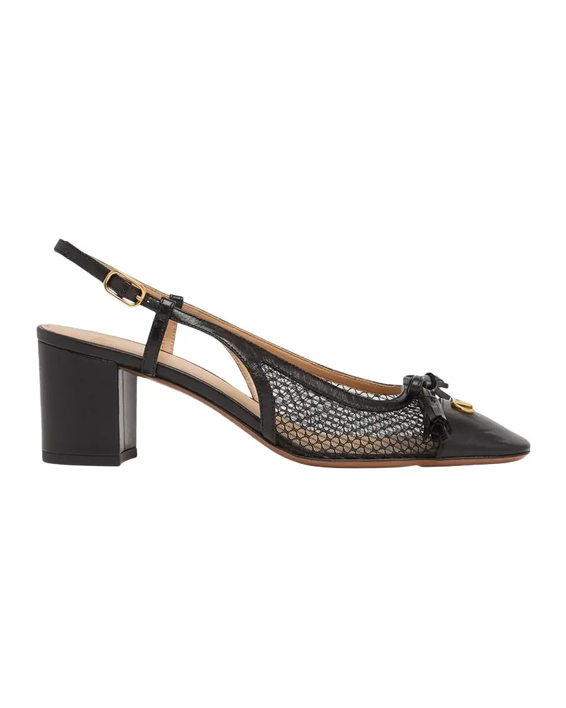 Valentino Garavani Valet Du Roi VLogo Leather and Mesh Slingback Pumps