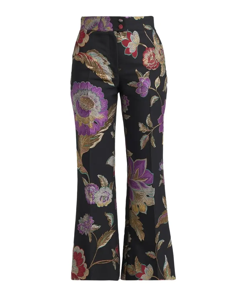 Valentino Garavani Metallic Floral Jacquard Flare Ankle Pants