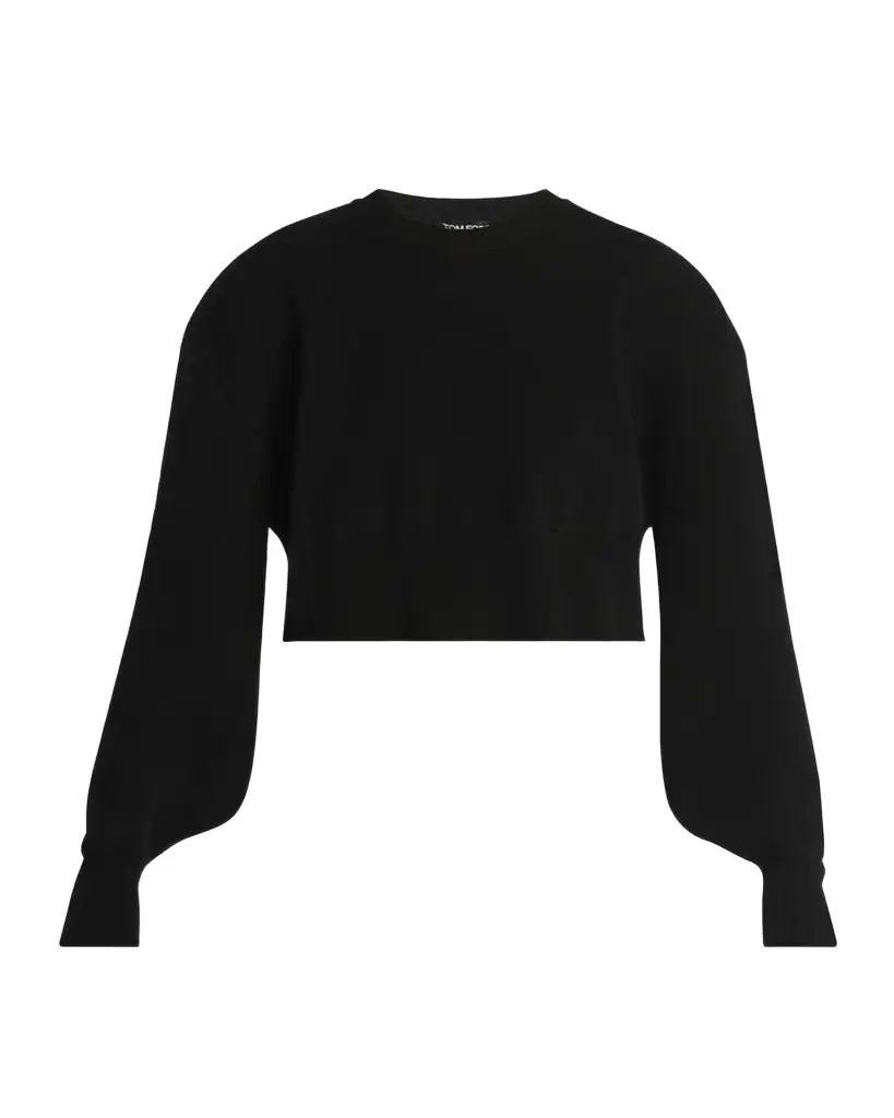 TOM FORD Wool-Cashmere Blouson-Sleeve Crop Sweater