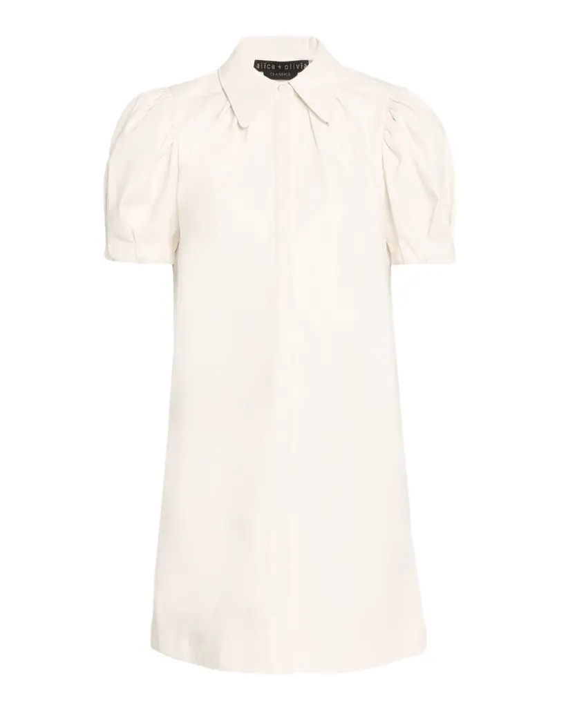 ALICE + OLIVIA Jem Vegan Leather Puff-Sleeve Shirtdress