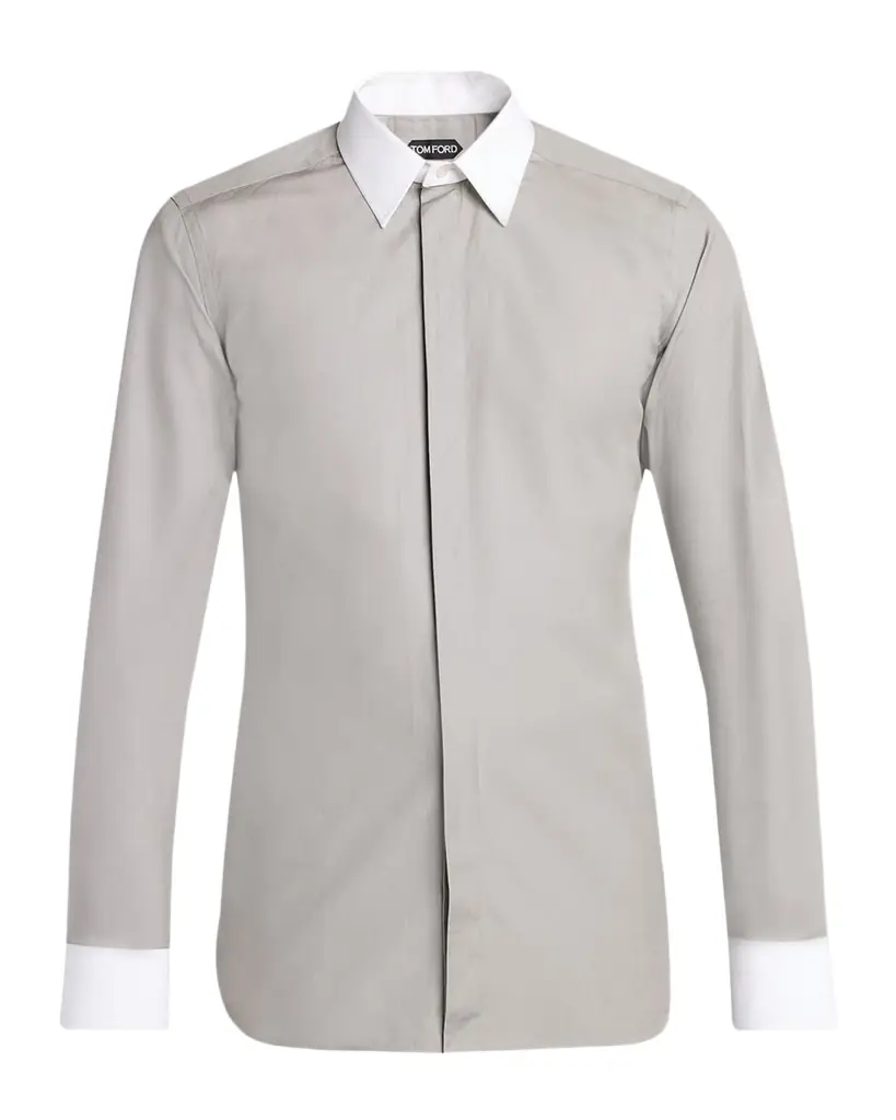 TOM FORD Men 's Poplin Contrast-Trim Sport Shirt