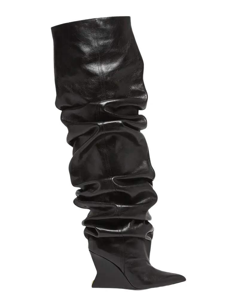 Balmain Leather Over-The-Knee Wedge Boots