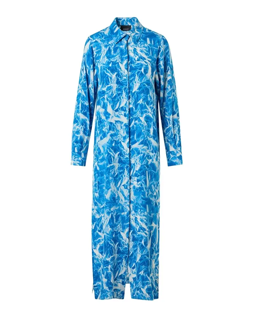 Akris Whitecaps Print Silk Crepe Midi Shirtdress