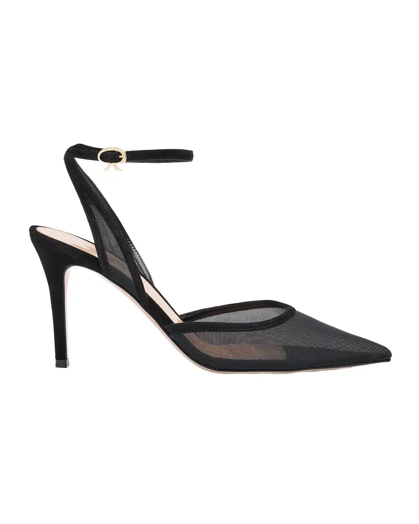 Gianvito Rossi Suede Organza Ankle-Strap Pumps