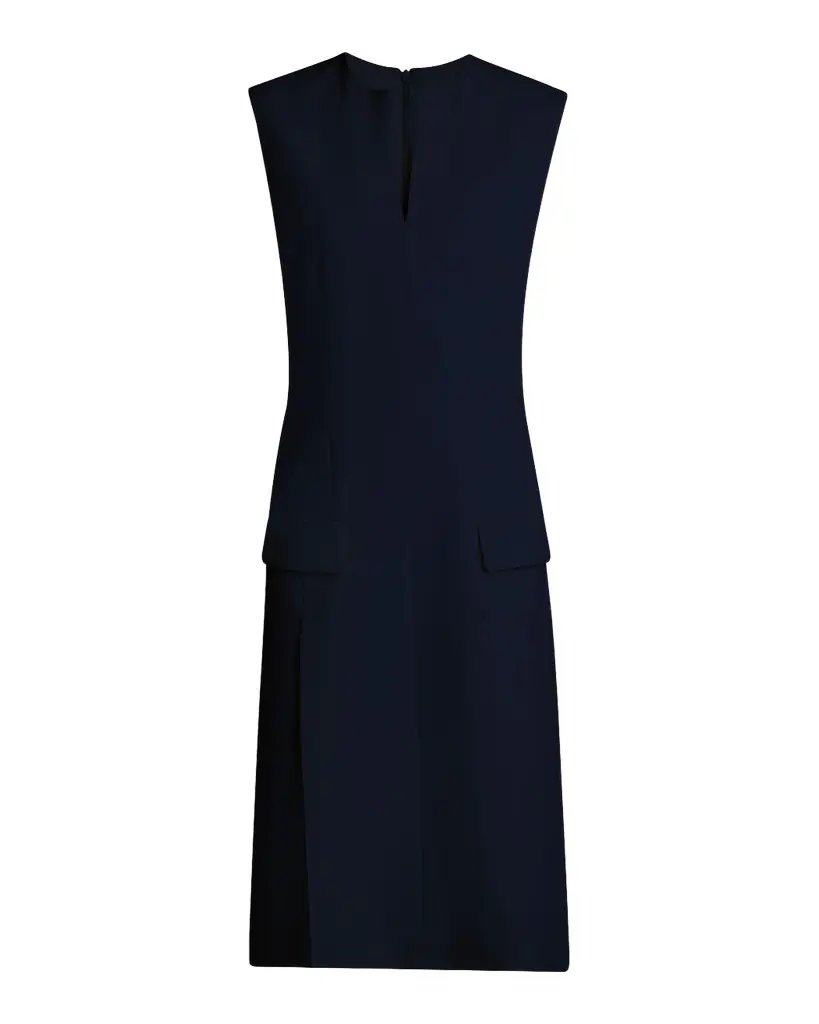 Ferragamo Split V-Neck Sleeveless Crepe Midi Dress