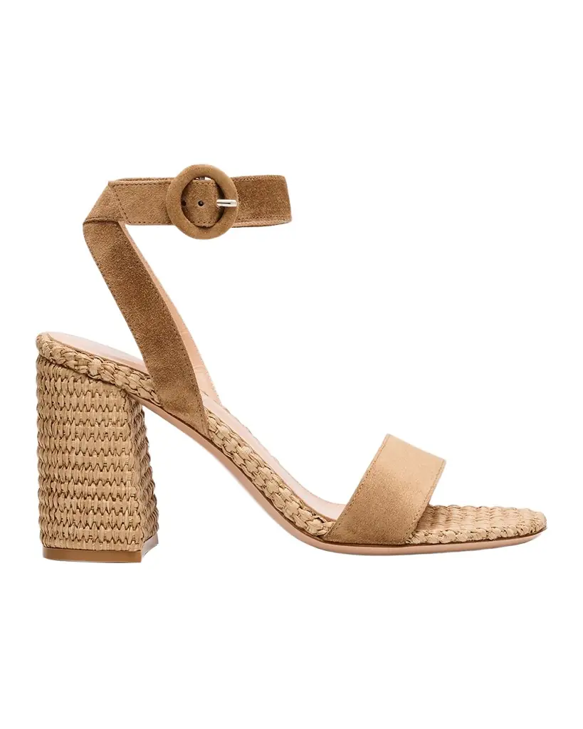 Gianvito Rossi Suede Raffia Ankle-Strap Sandals