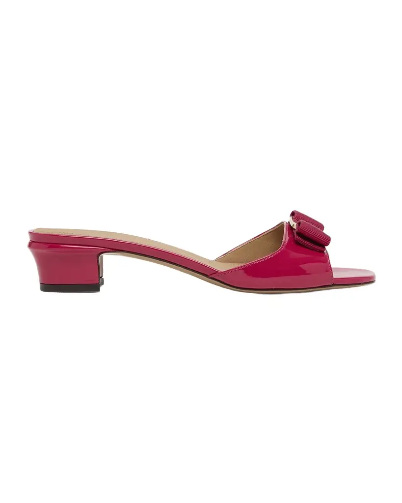 Ferragamo Vanilla Patent Leather Bow Mules