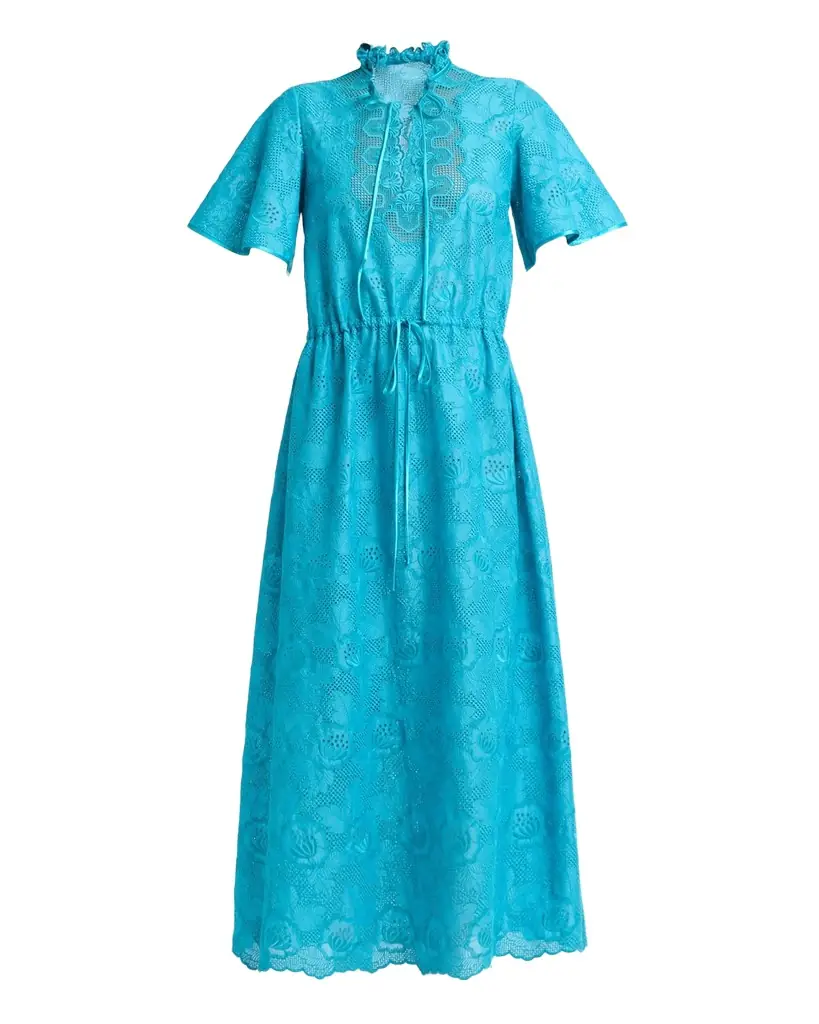 Valentino Garavani Eyelet Embroidered Cotton Drawstring Midi Dress