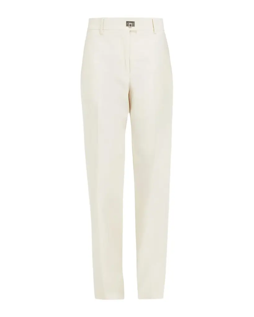 Ferragamo Cotton-Silk Canvas Turn Lock Straight-Leg Pants