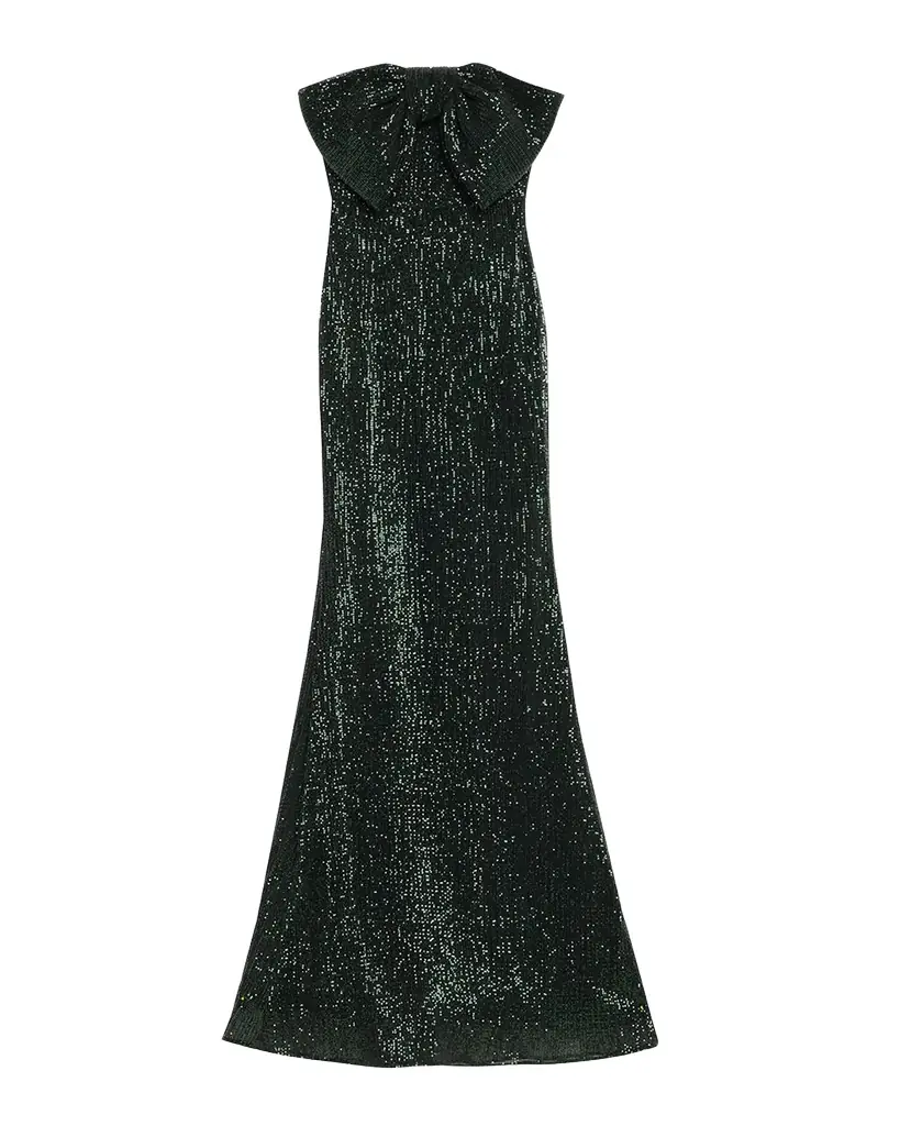 Badgley Mischka Strapless Bow-Front Sequin Gown