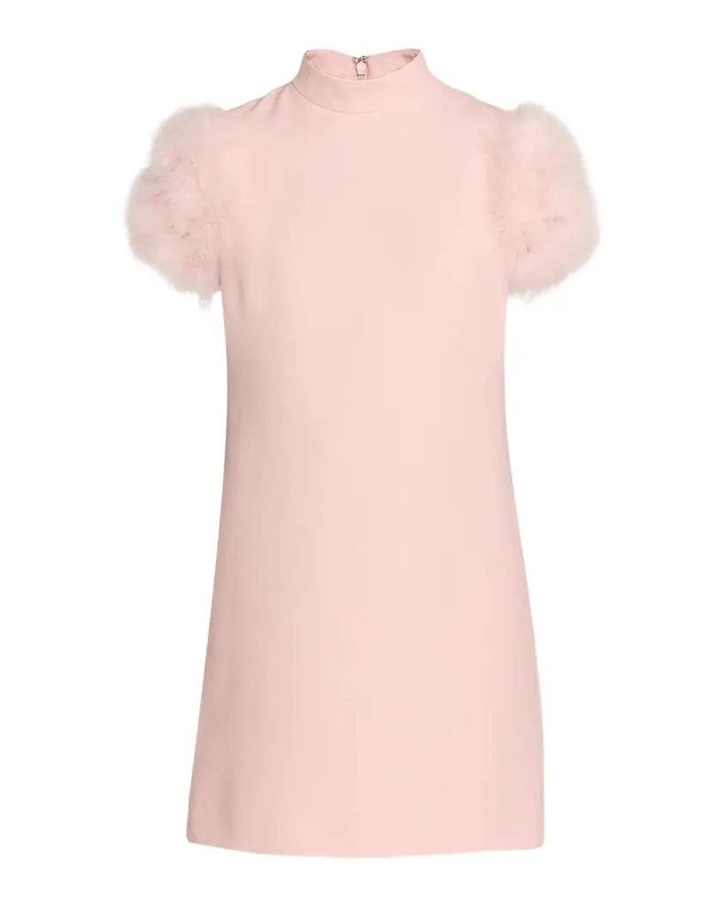 Valentino Garavani Feather-Sleeve Mock-Neck Mini Dress