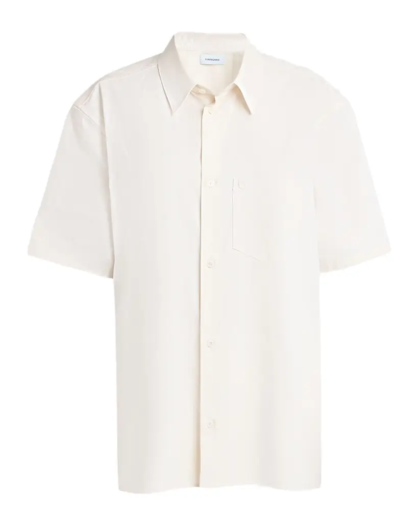 Ferragamo Silk Canvas Short-Sleeve Button-Down Shirt