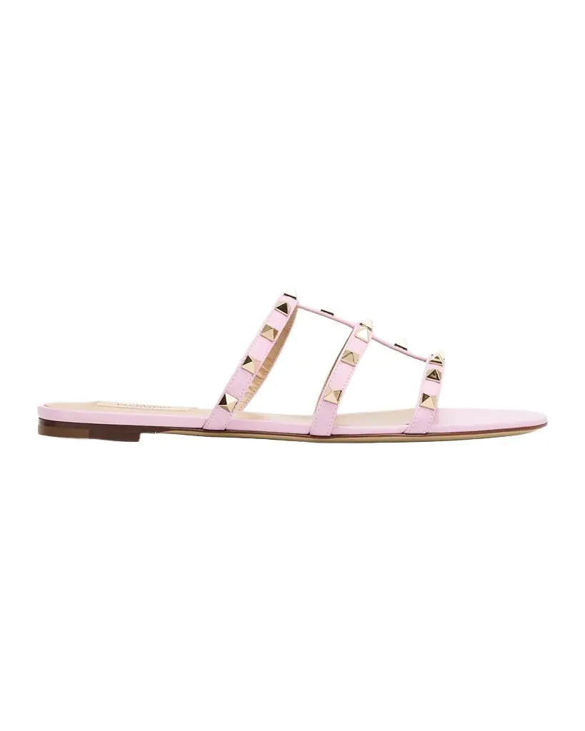 Valentino Garavani Rockstud Caged Leather Flat Slide Sandals