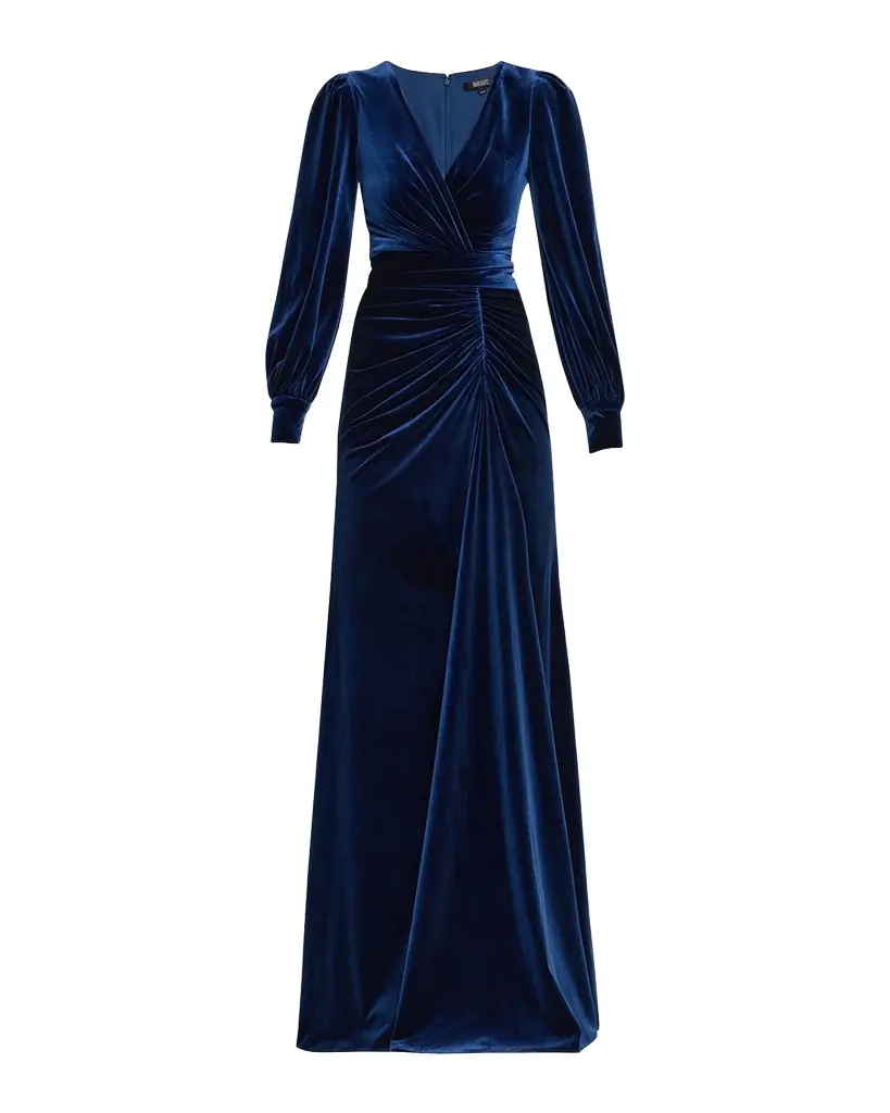 Badgley Mischka Pleated A-Line Velvet Gown