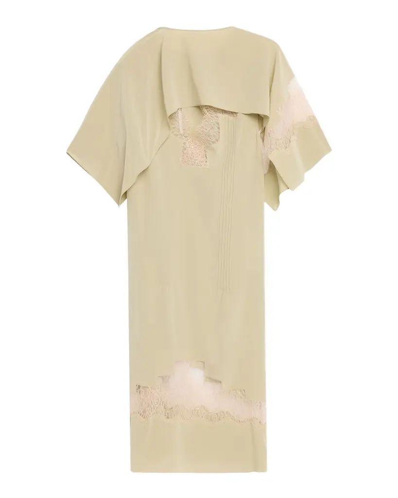 Ferragamo Lace-Inset Envers Silk Capelet Midi Dress