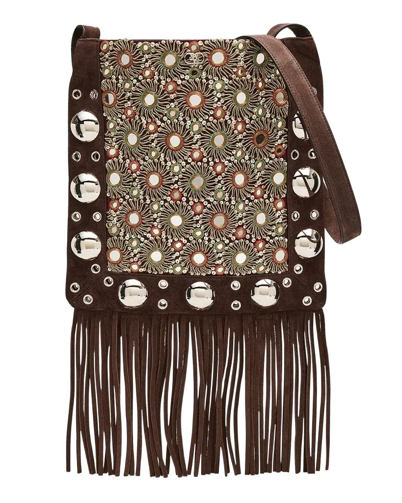 Valentino Garavani Nellcote Medium Studded Fringed Suede Crossbody Bag