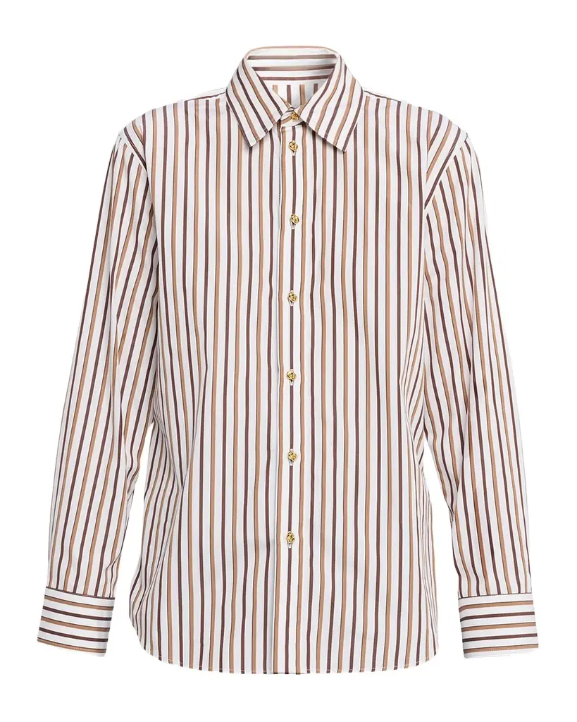 Bottega Veneta Knot-Button Striped Cotton Button-Down Shirt