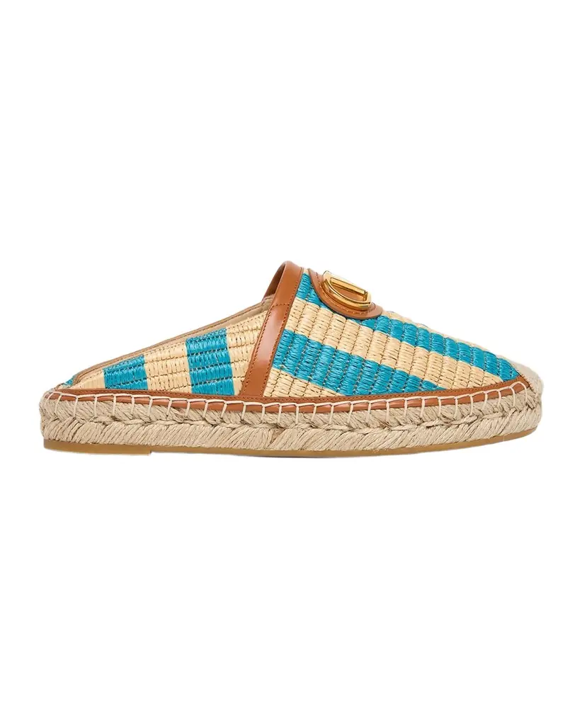 Valentino Garavani VLogo Striped Espadrille Mules