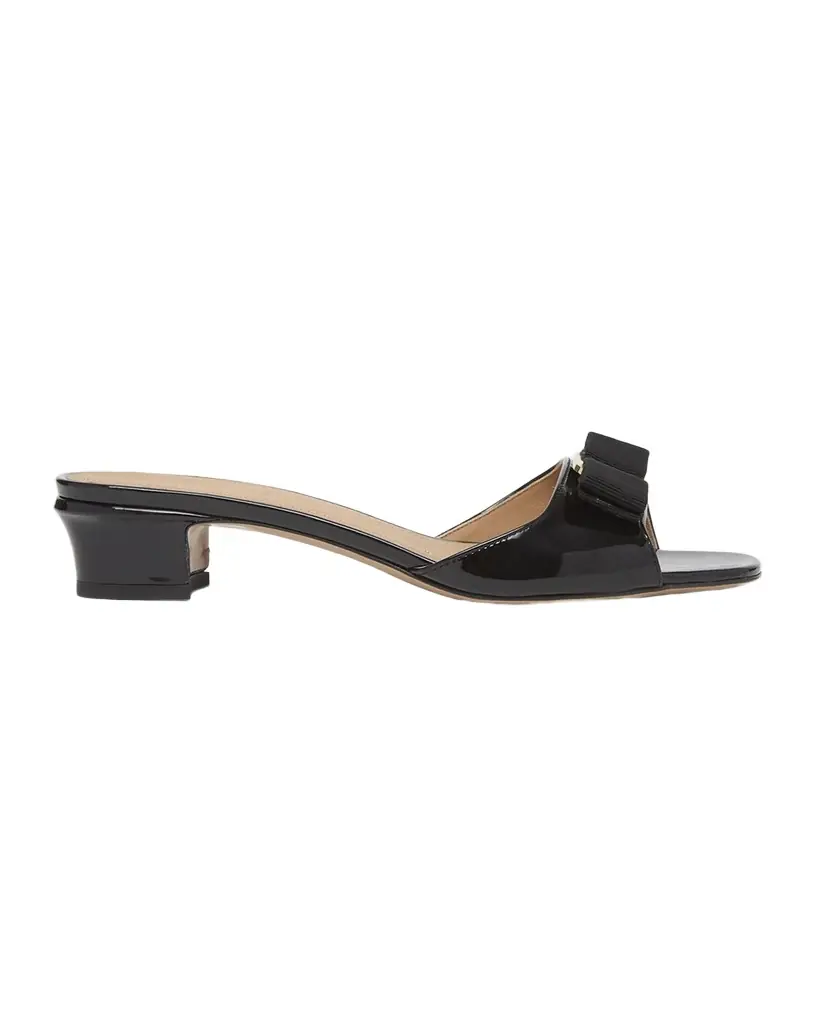 Ferragamo Vanilla Patent Leather Bow Mules