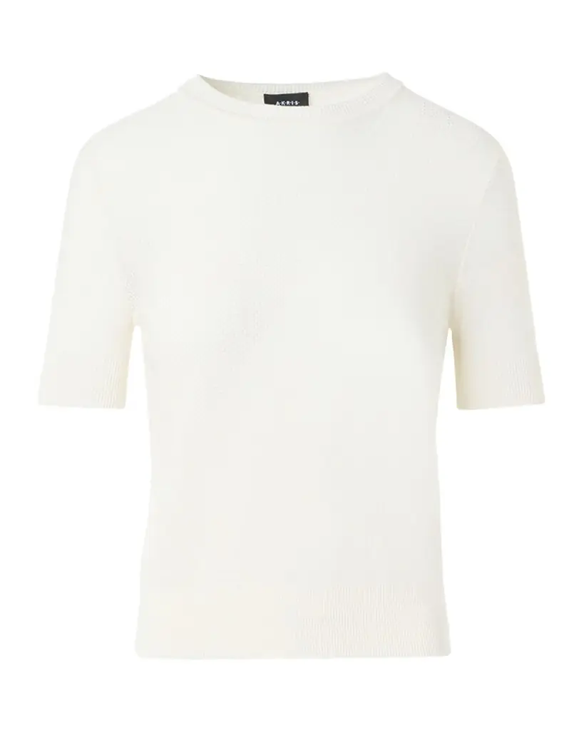Akris Silk-Cotton Pointelle Knit Short-Sleeve Sweater
