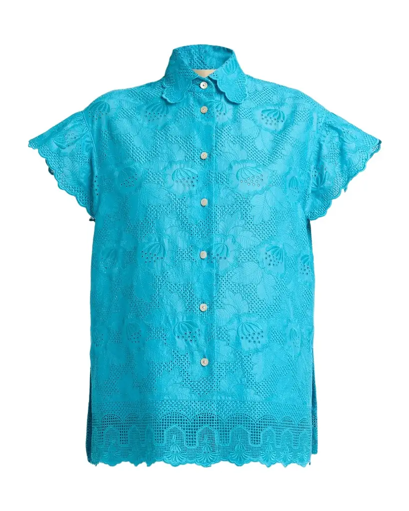 Valentino Garavani Eyelet Embroidered Short-Sleeve Button-Down Shirt