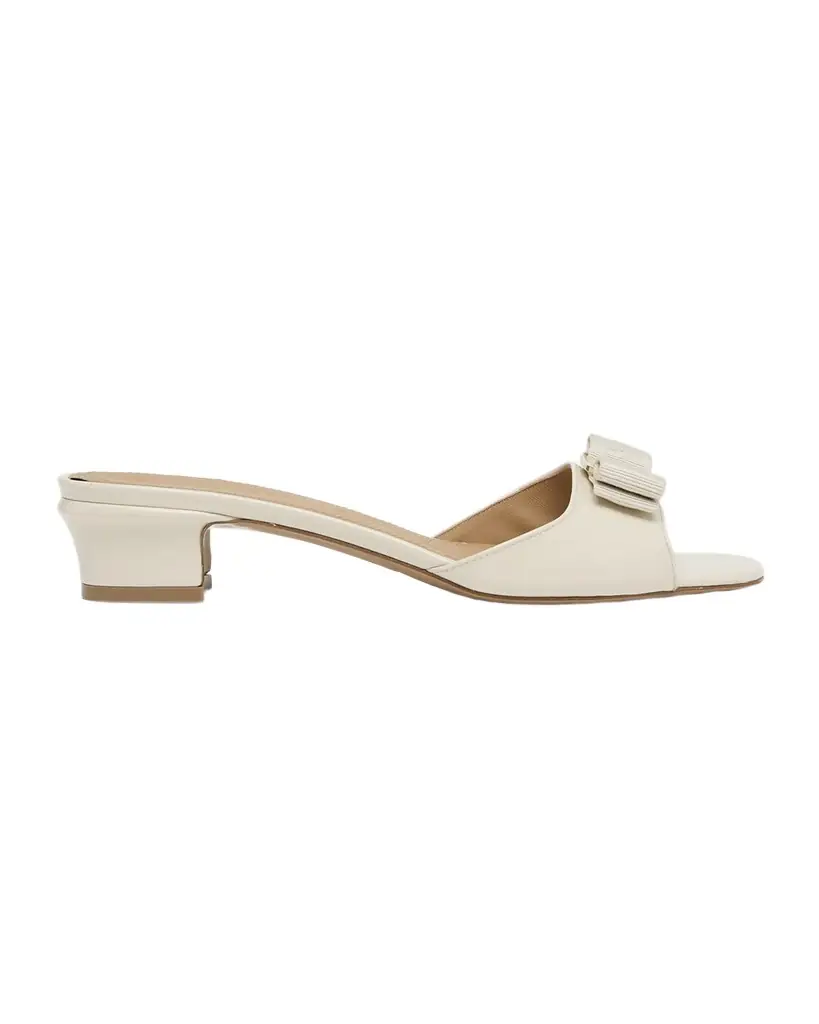 Ferragamo Vanilla Patent Leather Bow Mules