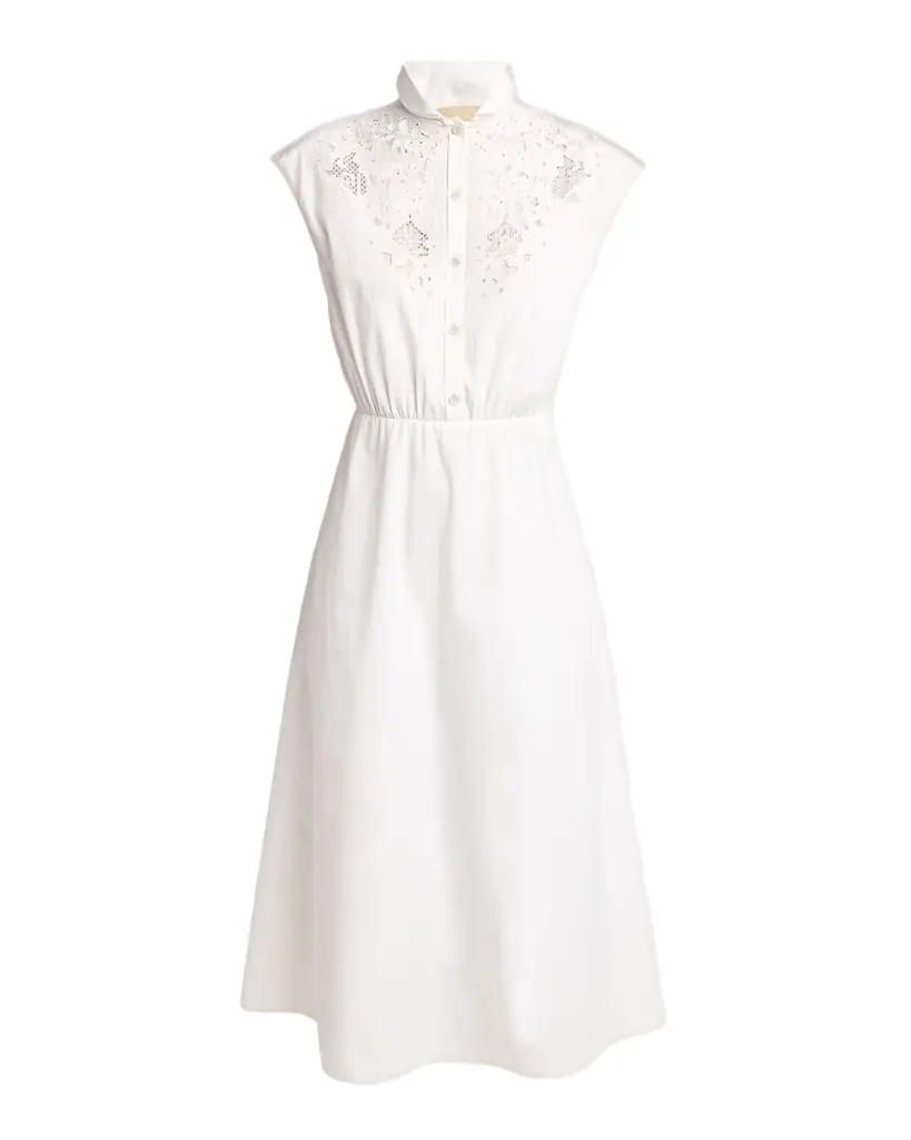 Valentino Garavani Broderie Anglaise Cap-Sleeve Midi Shirtdress