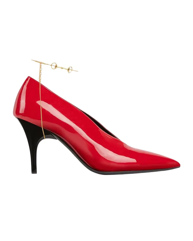 Gucci Musa Vernic Patent Leather Anklet Pumps