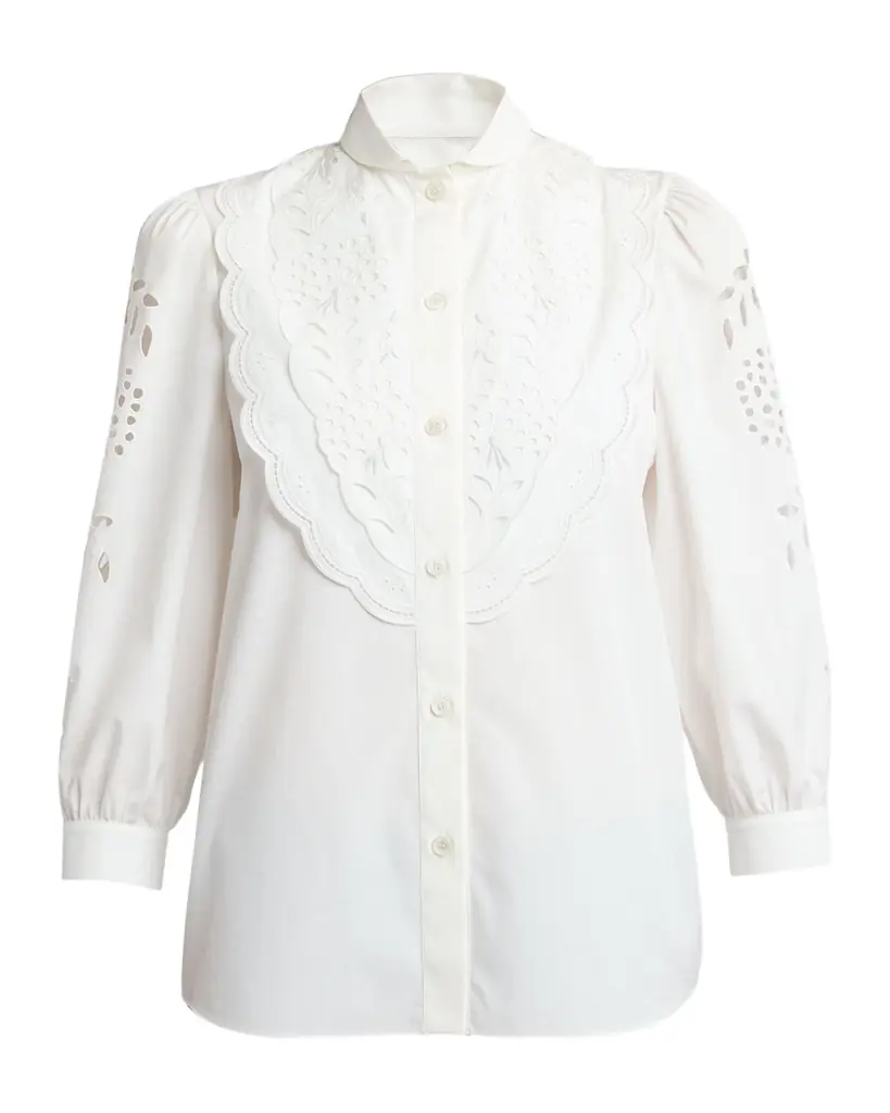 Valentino Garavani Broderie Anglaise Poplin Button-Down Shirt