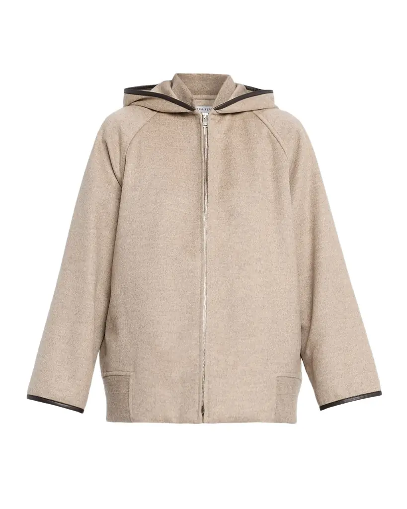 Bottega Veneta Leather-Trim Brushed Wool Hooded Jacket