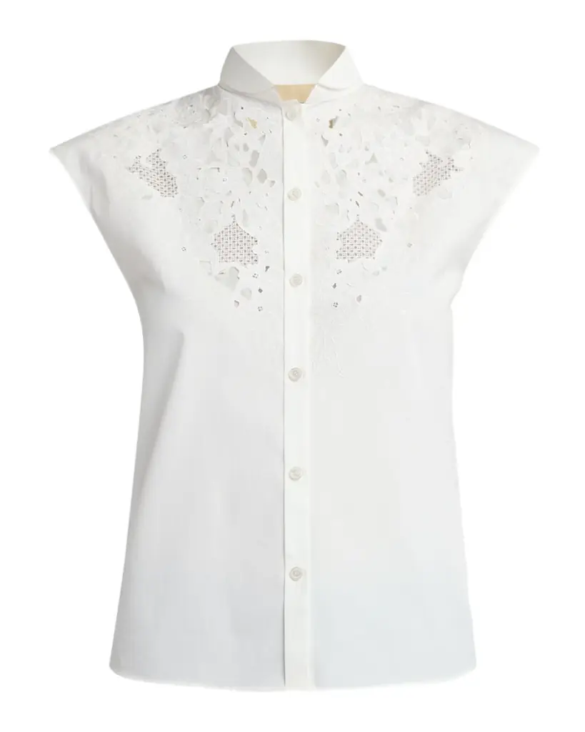 Valentino Garavani Broderie Anglaise Cap-Sleeve Button-Down Shirt