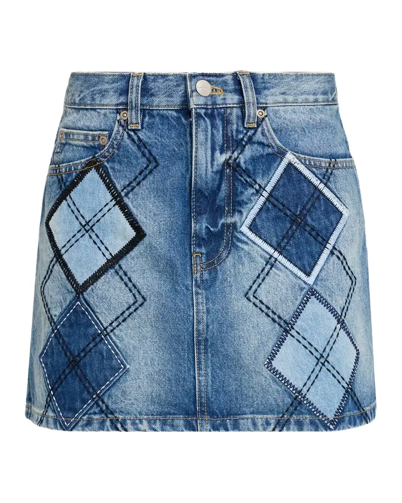 Marc Jacobs Argyle Patchwork Denim Mini Skirt
