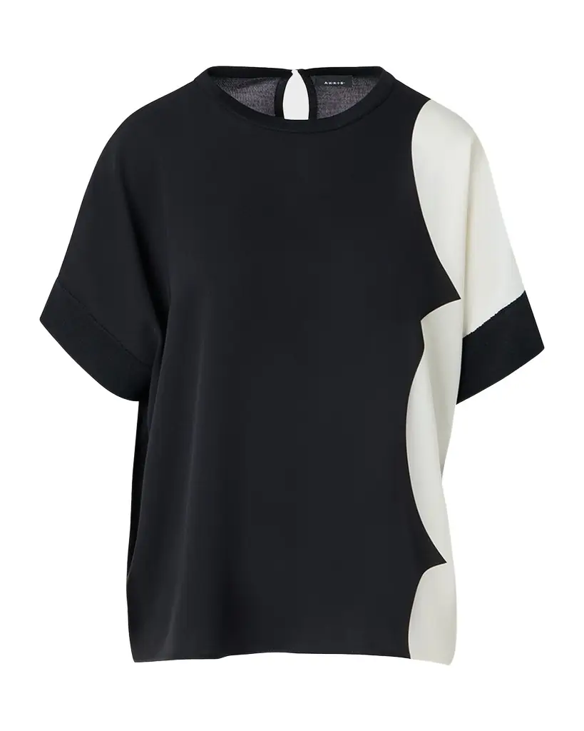 Akris Silk-Front Short-Sleeve Sweater