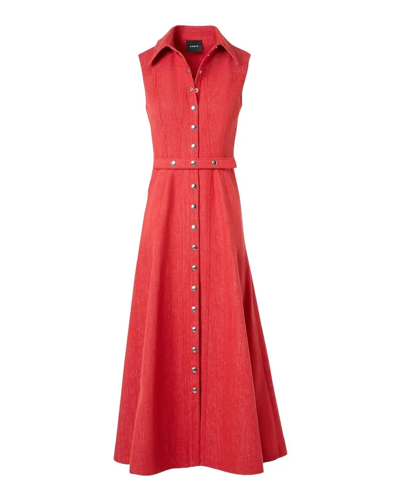 Akris Sleeveless Belted Denim Midi Shirtdress