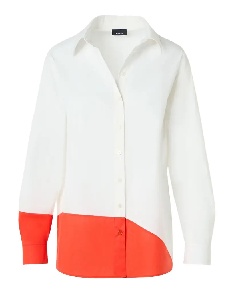 Akris Colorblock Patchwork Button-Down Blouse